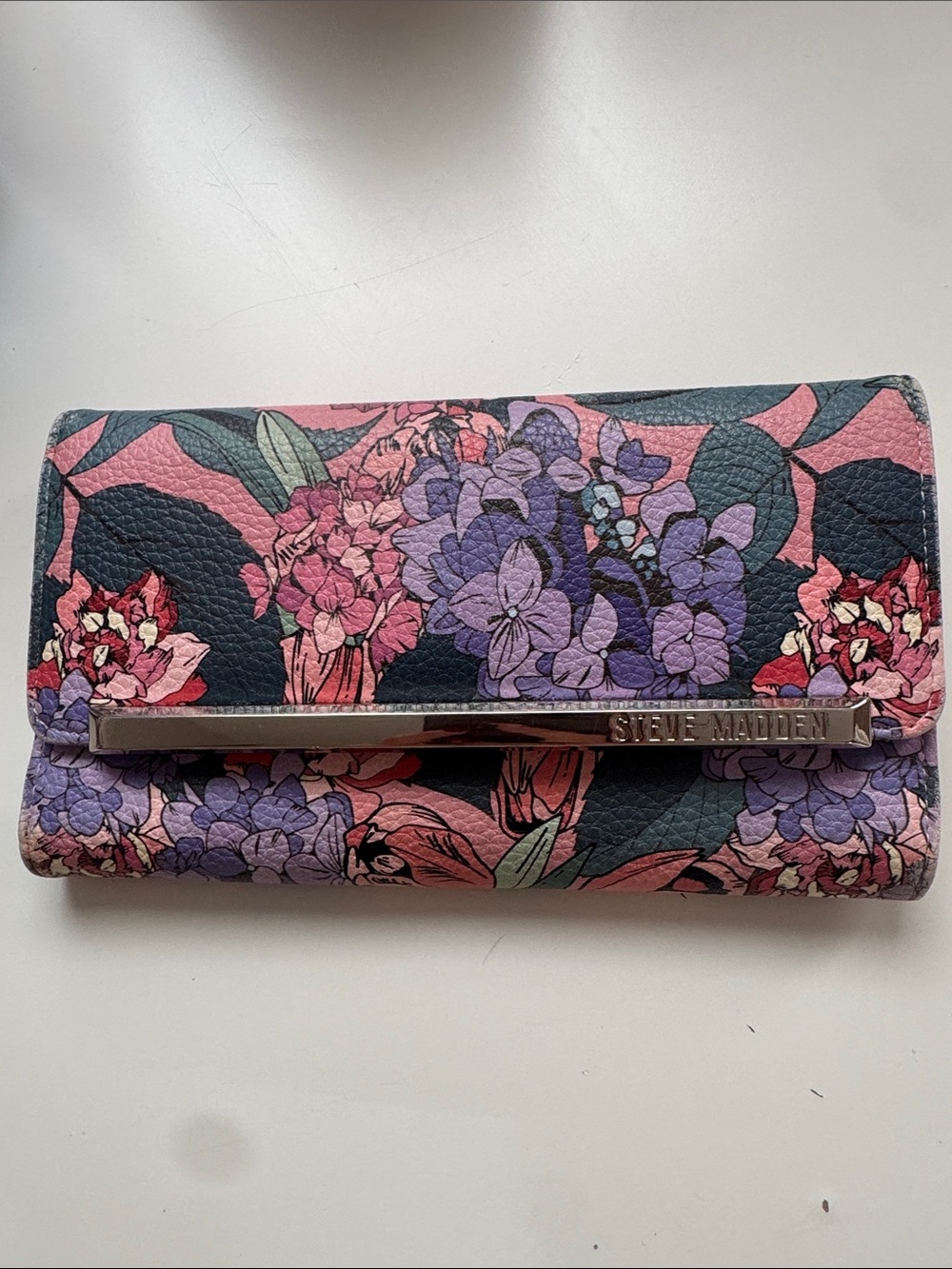 Steve Madden Floral Trifold Wallet - Pink, Purple & Black